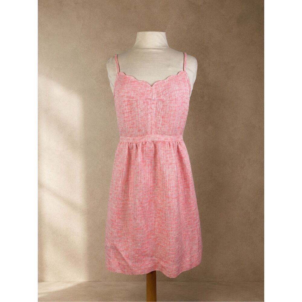 J.Crew Size 4 Pink Tweed Mini Dress Scalloped Neckline Preppy Sleeveless